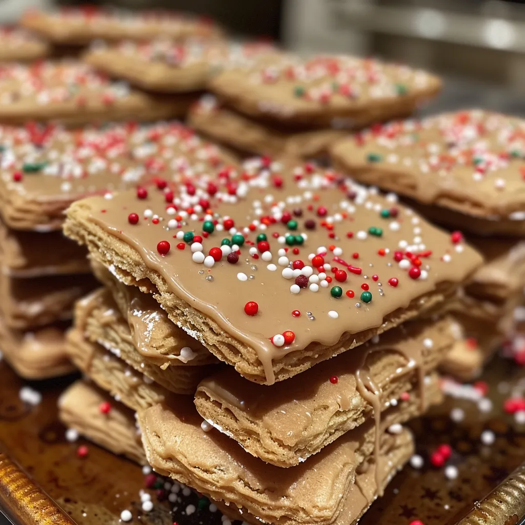 Close-up image of Biscoff cookie treats decorated with bright holiday sprinkles.