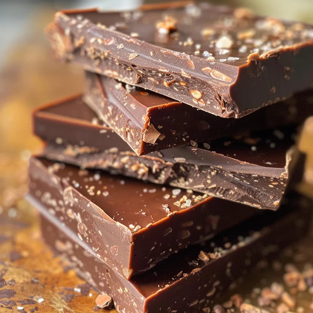Delicious homemade chocolate bars with a smooth, shiny texture.