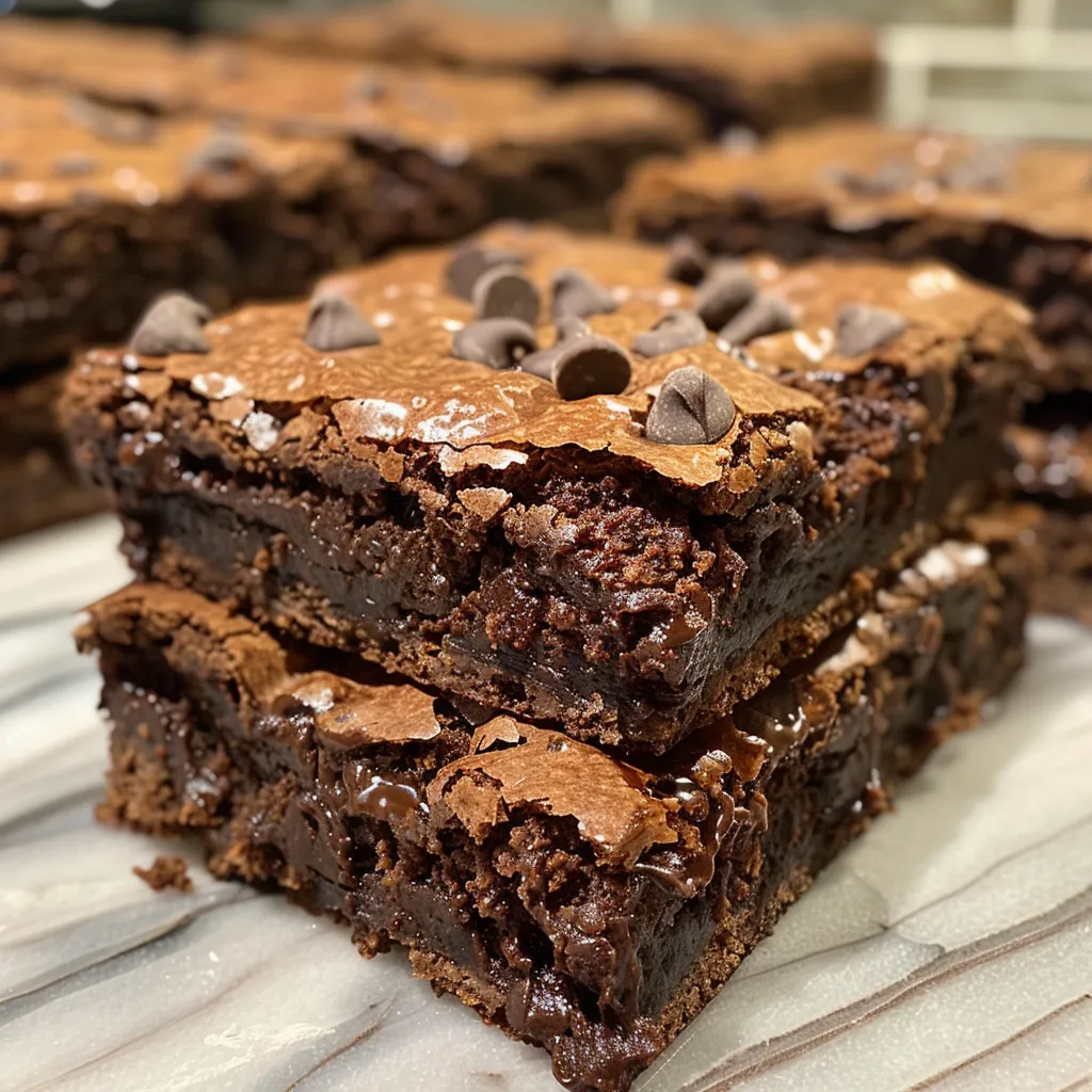 Juicy chocolate chip brownies cut into squares, displaying a soft and gooey interior.