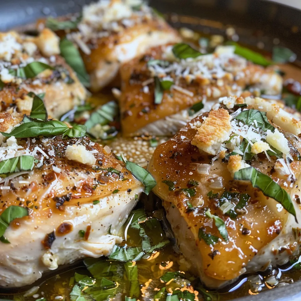Side view of cooked chicken in a vibrant tomato cream sauce.