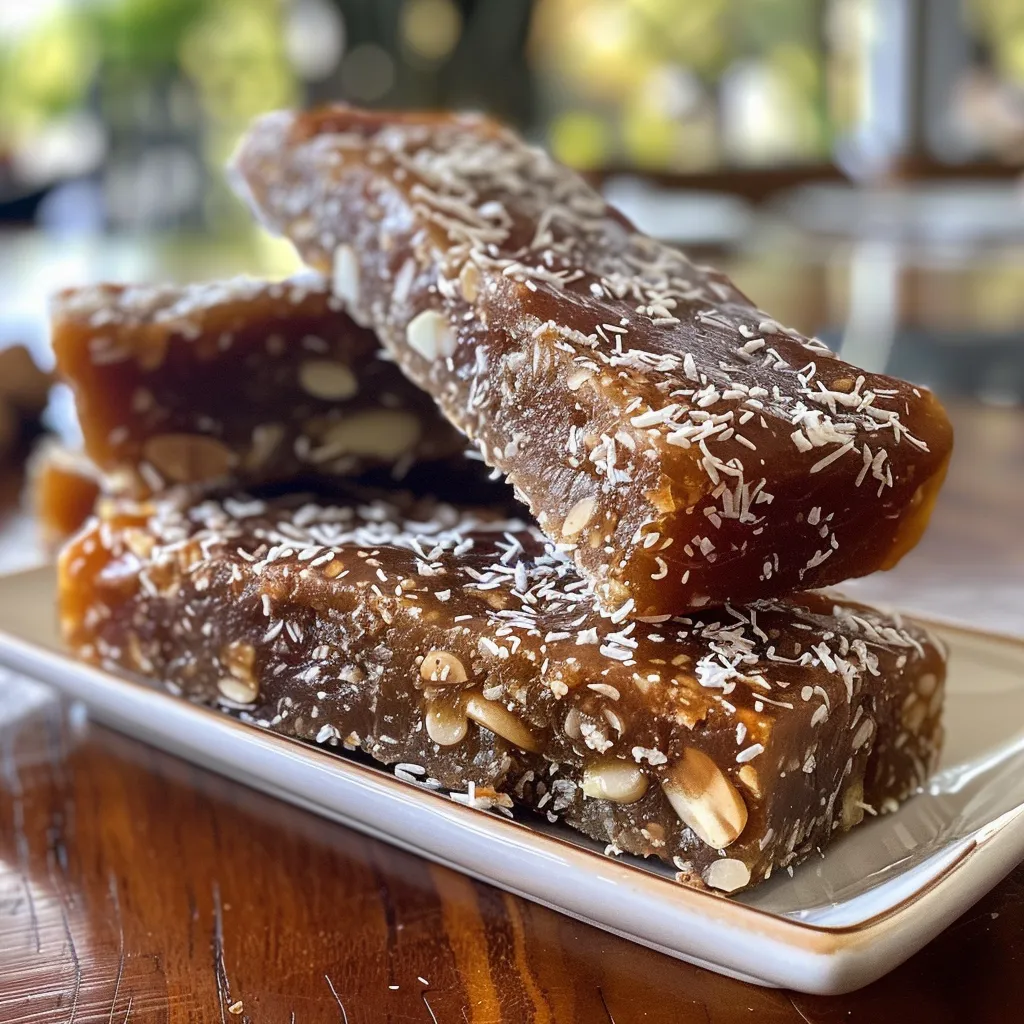 Appetizing image of a No-Bake Date Energy Bar with a rich, raw appearance and seed toppings.