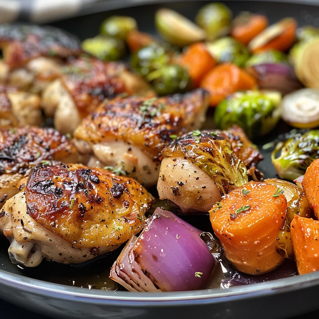 Delicious autumn chicken dish with vibrant vegetables in a rustic setting.