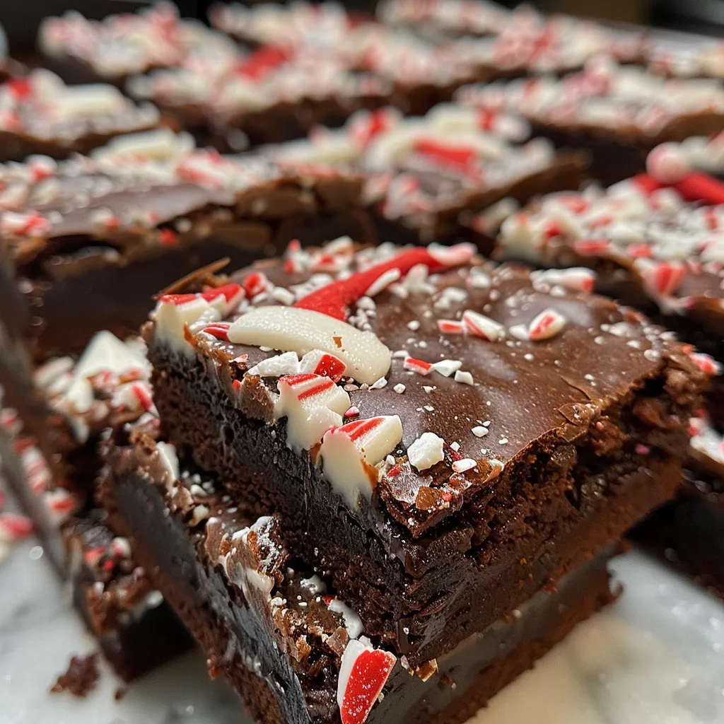 Juicy brownies adorned with a whipped cream peak and a cherry, presented in a holiday theme.