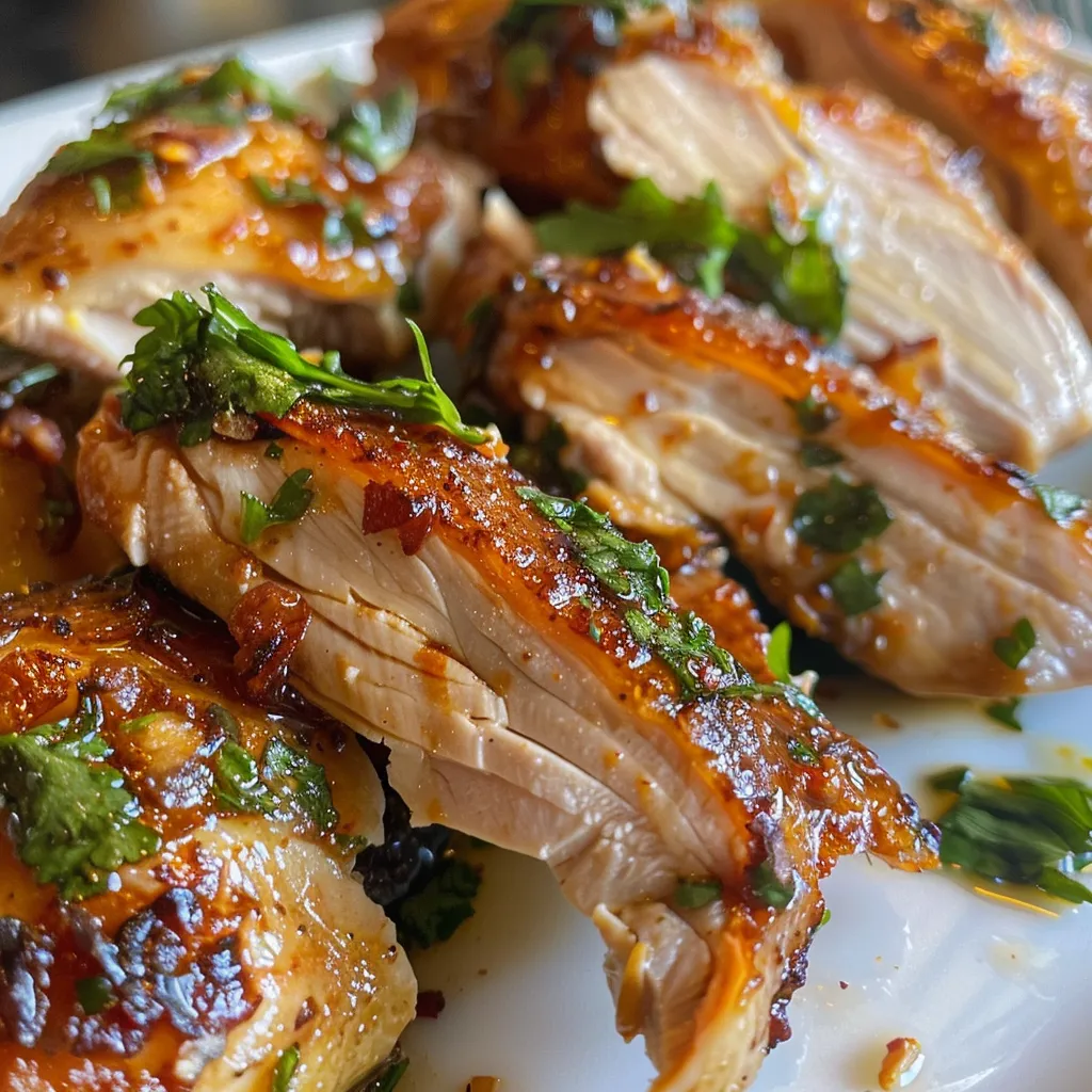Side view of Dragon Chicken, highlighting tender pieces of chicken in a rich sauce.