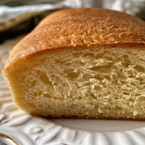 A side perspective of fluffy sandwich bread showcasing its airy texture.