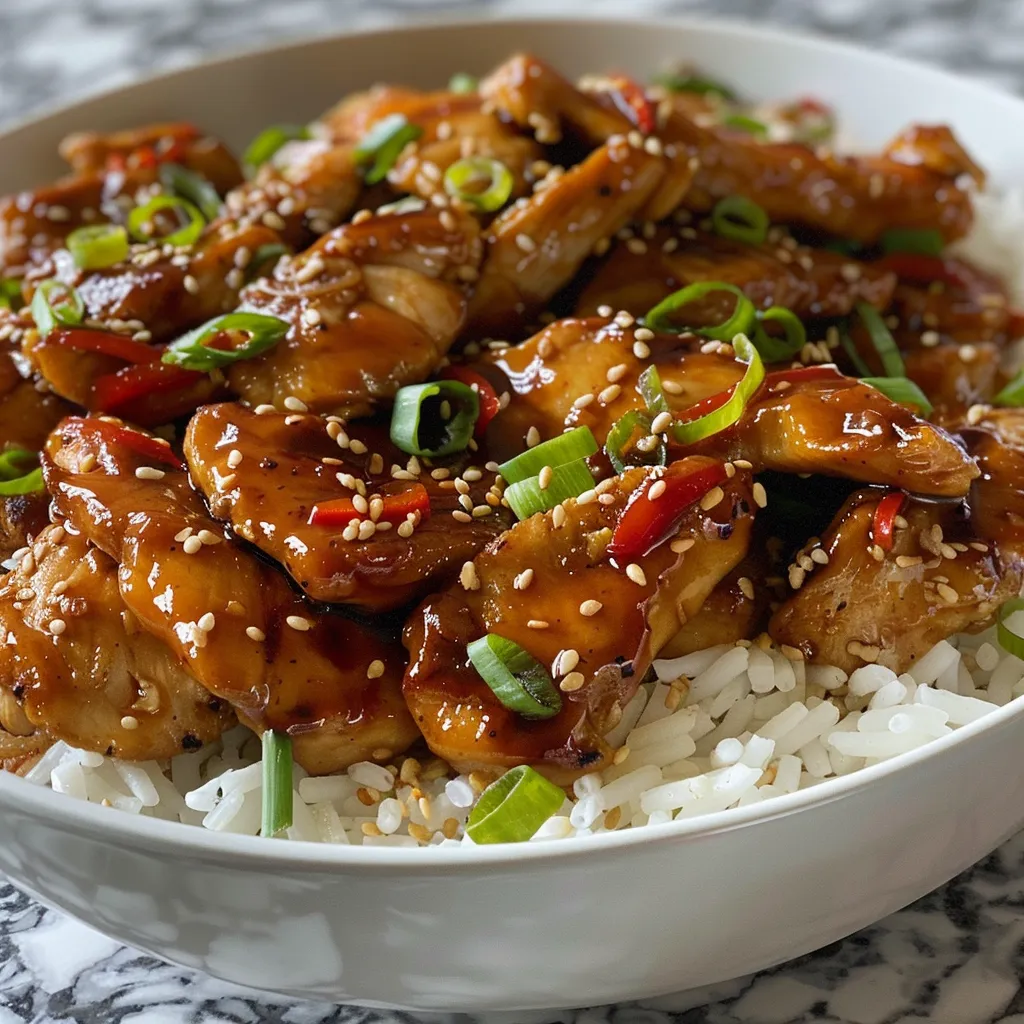 Detailed shot of tender chicken thighs in a spicy ginger sauce, featuring garlic and chili paste.