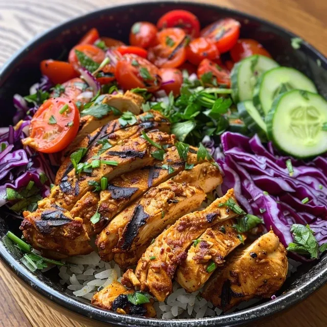 Juicy chicken thighs in a bowl, surrounded by fresh herbs and tahini dressing.