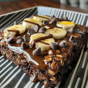 A delicious serving of Brownie Baked Oatmeal in a dish, showcasing its gooey consistency.