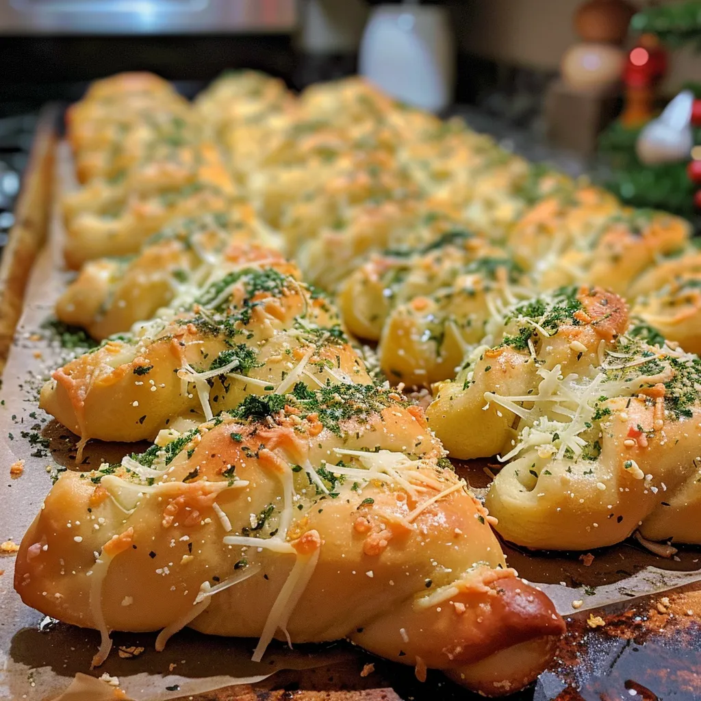 Deliciously baked Cheesy Christmas Tree Bread displayed on parchment paper.