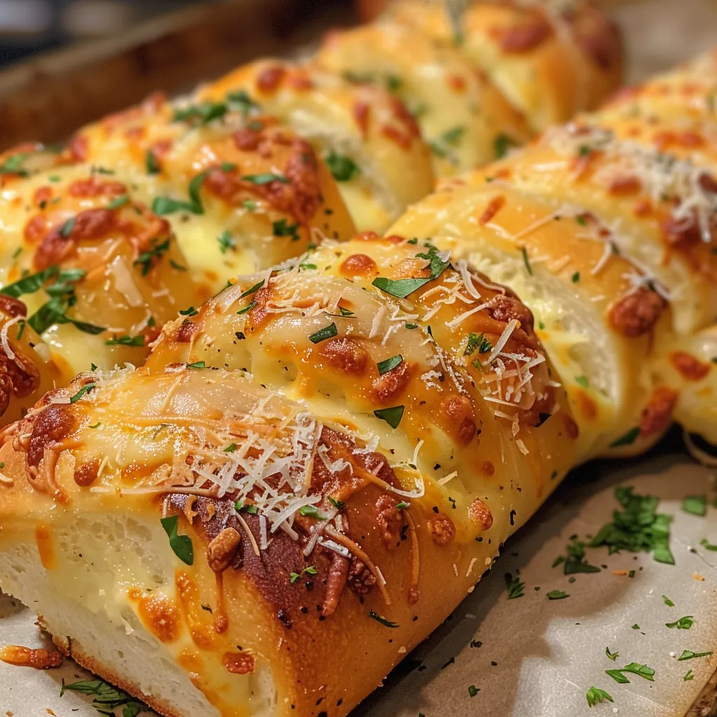 Warm Cheesy Christmas Tree Bread ready for dipping, garnished with herbs.