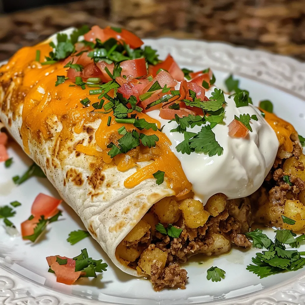 Delicious cheesy burritos showcasing a hearty filling of potatoes and melted cheese.