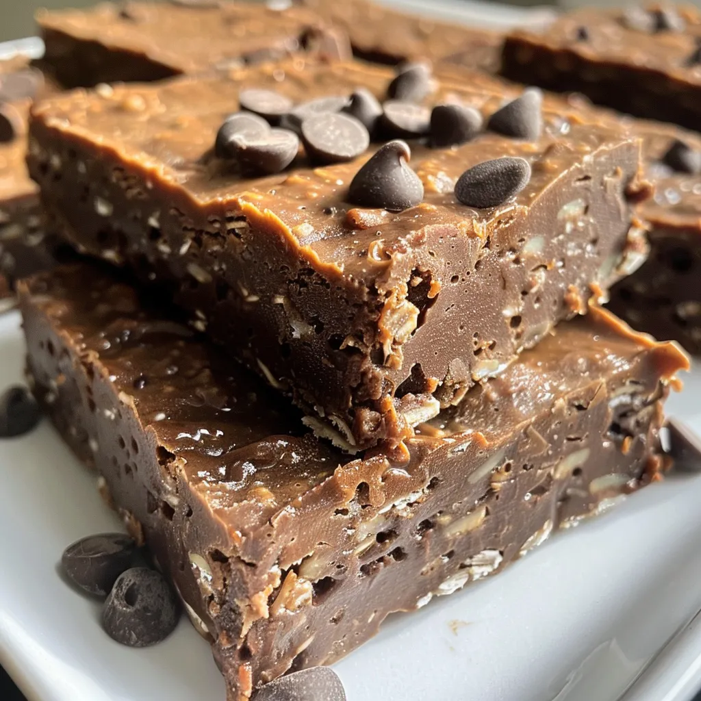 Deliciously layered Double Chocolate Coffee Protein Bars with a glossy chocolate topping.