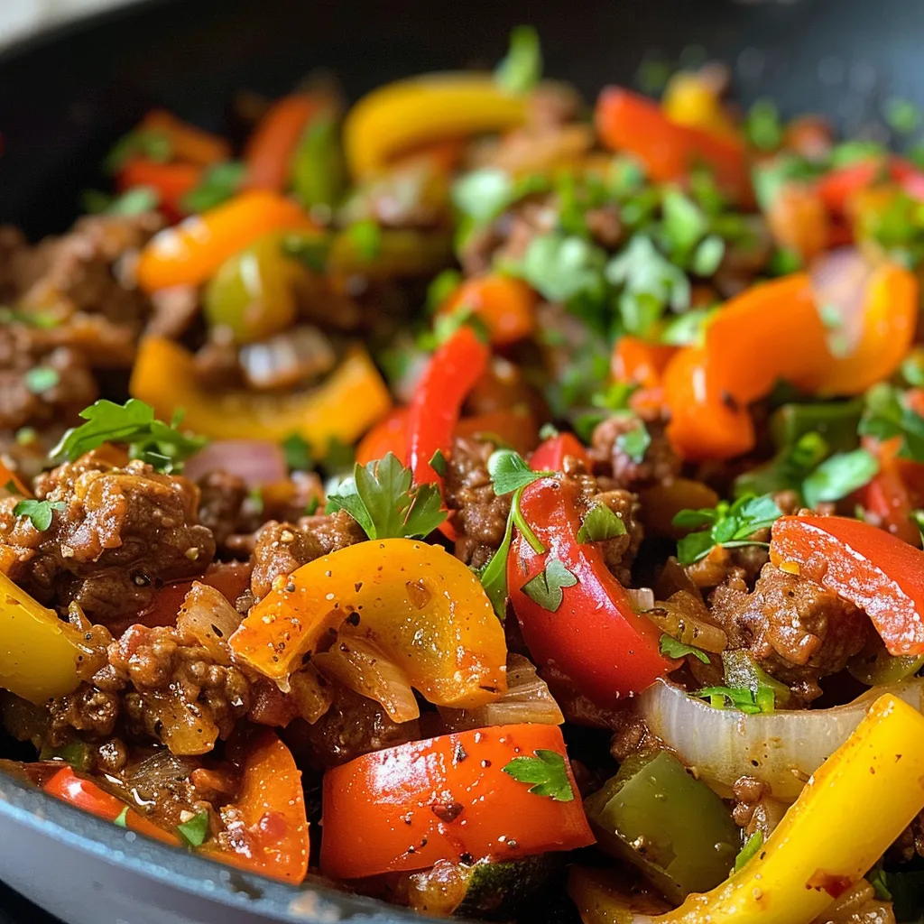 Delicious skillet bites featuring lean ground beef and a mix of colorful vegetables.