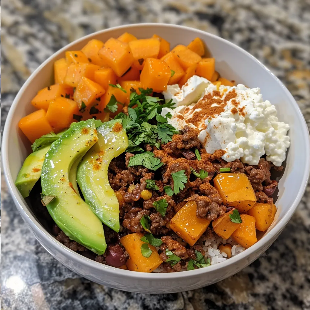 A delicious Ground Beef Hot Honey Bowl with vibrant ingredients displayed.