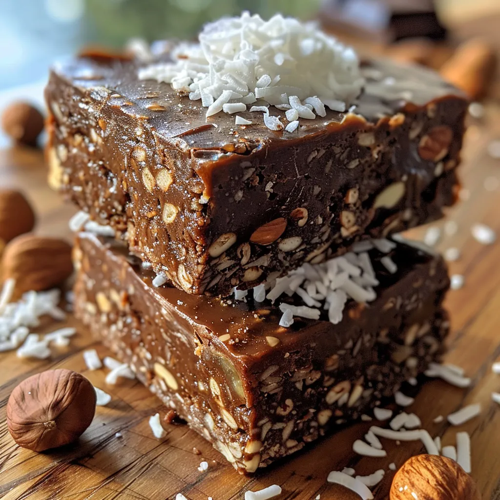 Close-up image of a homemade hazelnut protein bar, highlighting its dark chocolate coating and nutty surface.