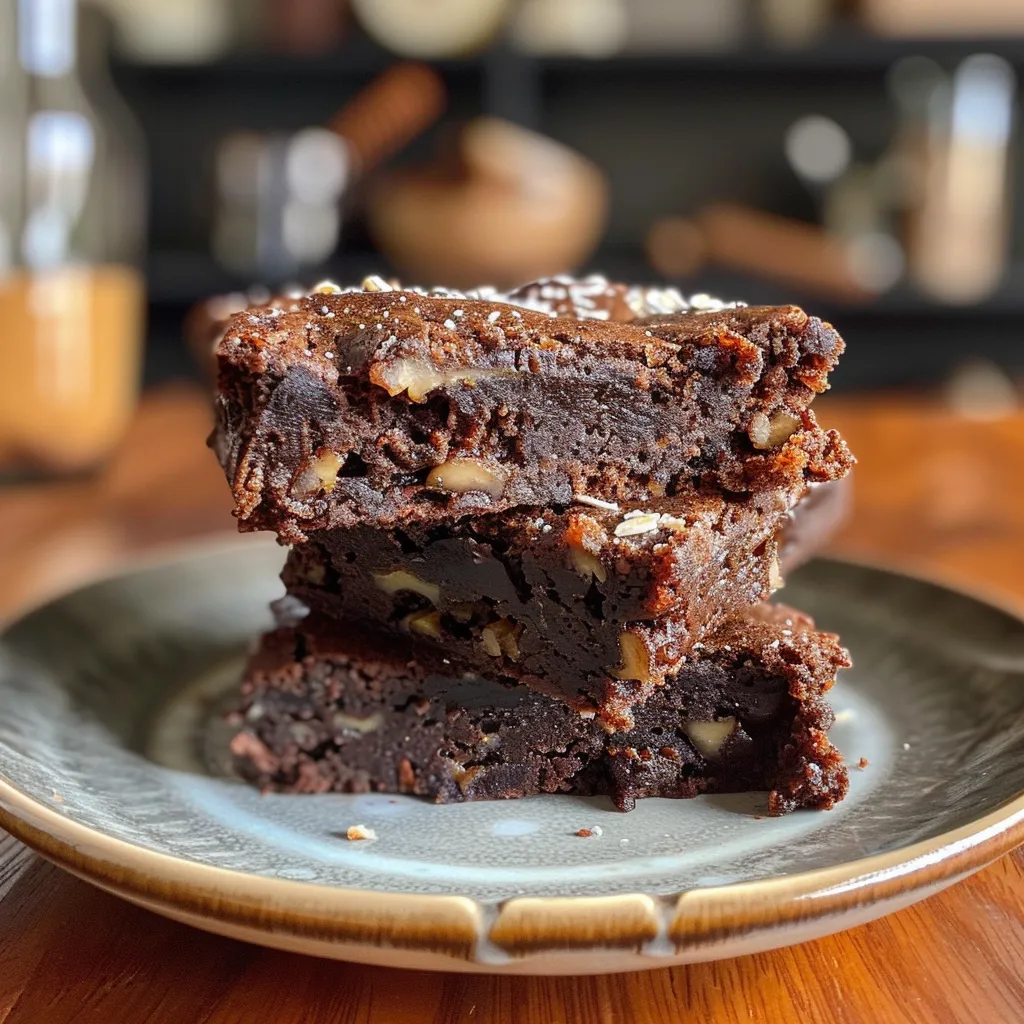 Delicious-looking vegan brownies made with bananas and cocoa, featuring a textured surface and chunks of walnuts.