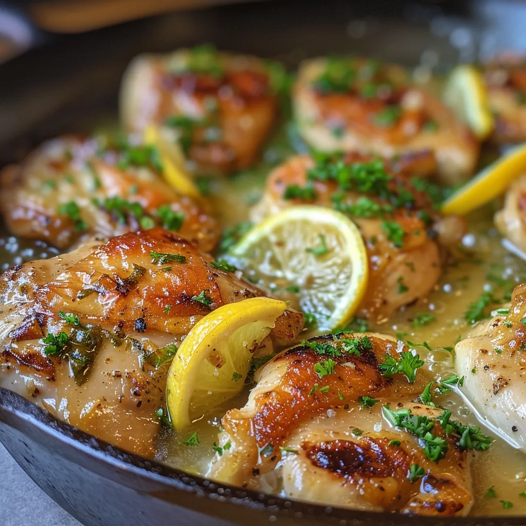 Tantalizing Lemon Butter Chicken served in a skillet, showcasing its rich color and texture.