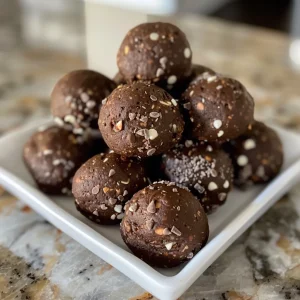 A delicious arrangement of No Bake Brownie Bites, showcasing their glossy chocolate surface.