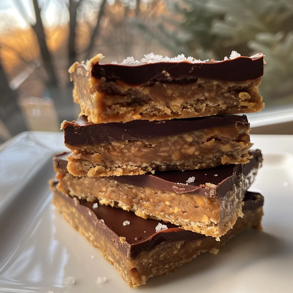A visually appealing close-up of baked Salted Maple Protein Cookie Bars with chocolate and sea salt on top.