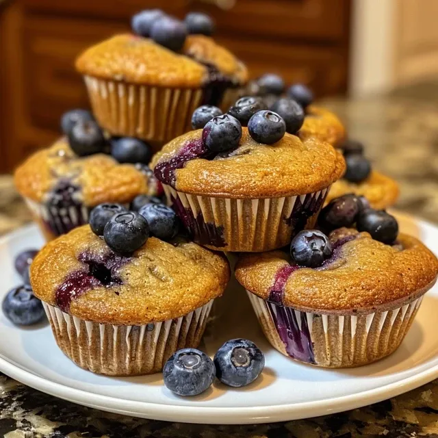 Delicious protein muffins filled with fresh blueberries, displayed on a rustic surface.