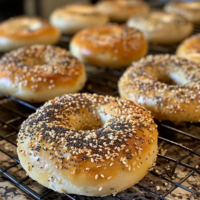 A tempting view of warm everything bagels showcasing their rich toppings and texture.