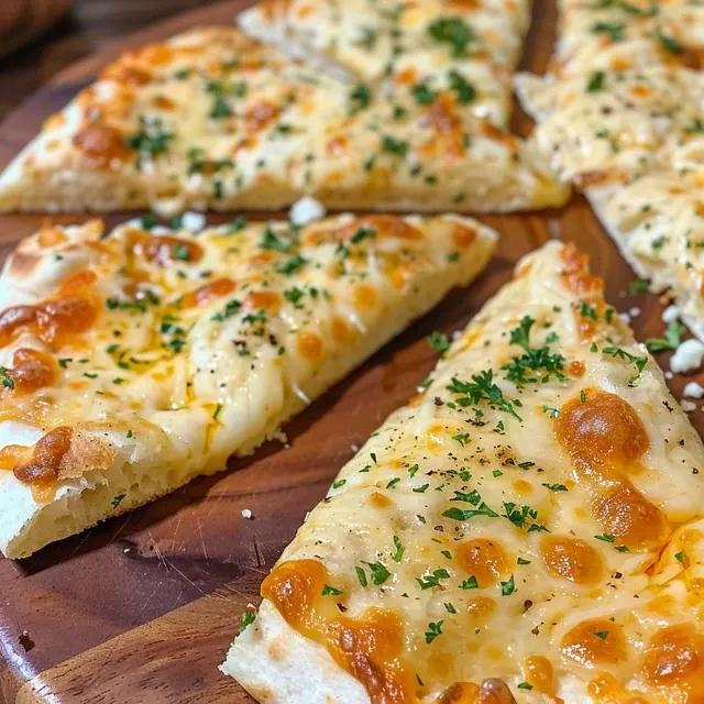 Deliciously melted cheese on a warm tortilla, garnished with parsley.
