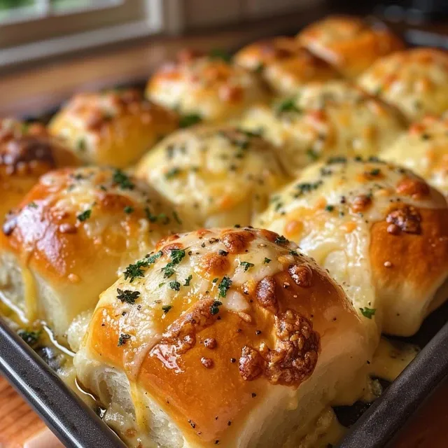 Deliciously baked Garlic Butter Parmesan Rolls with a cheesy topping.