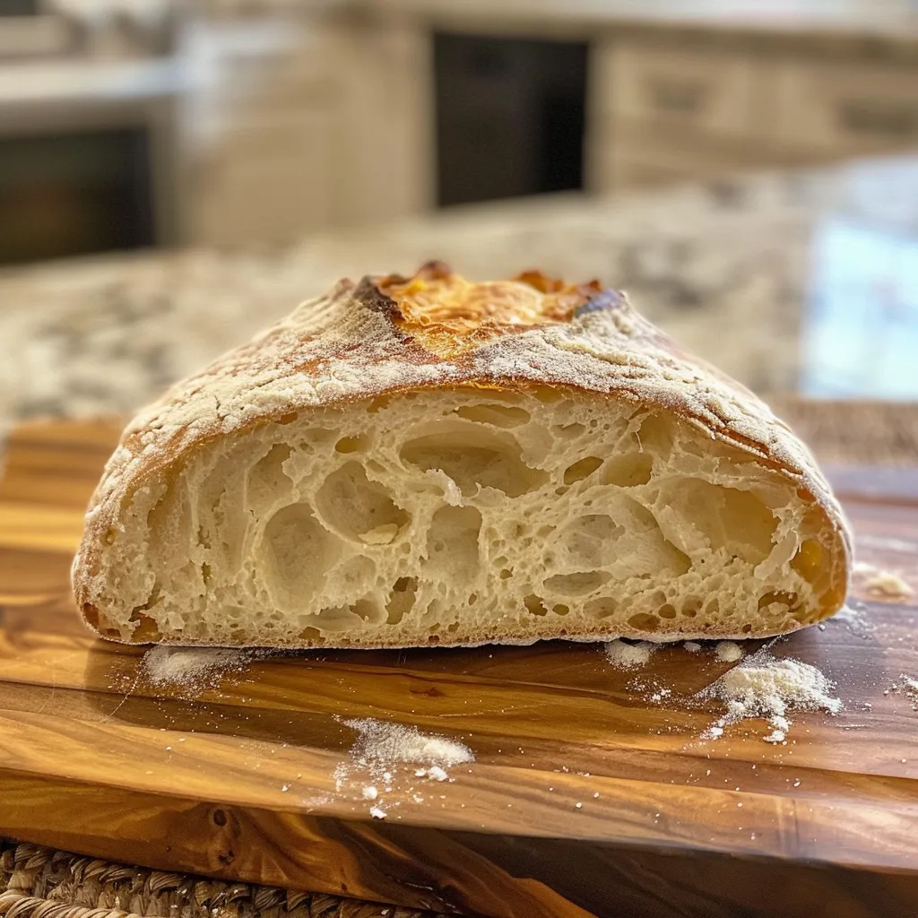 Classic loaf of homemade bread, showcasing a crisp exterior and warm texture.