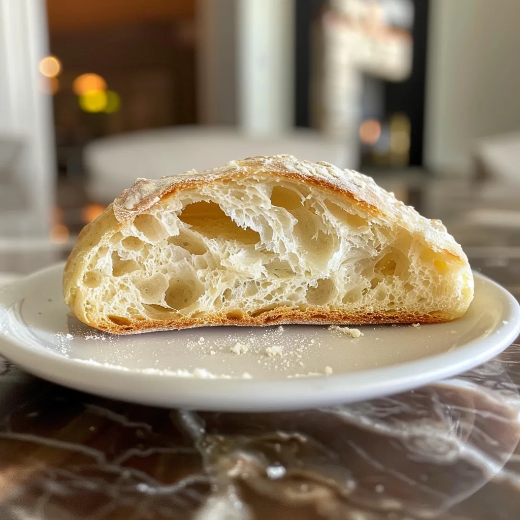 Side perspective of a simple homemade bread loaf on a wooden cutting board.