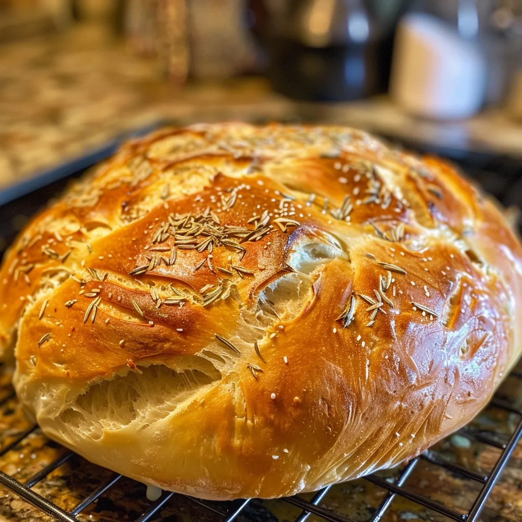 Freshly baked bread with a crispy crust and fluffy interior, viewed from the side.
