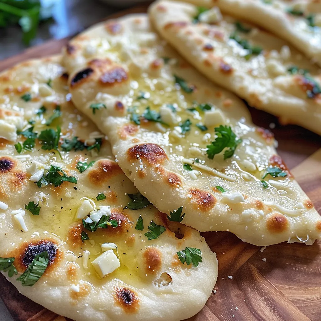 Detailed image of Cheese Garlic Naan showcasing its cheesy filling and warm appearance.