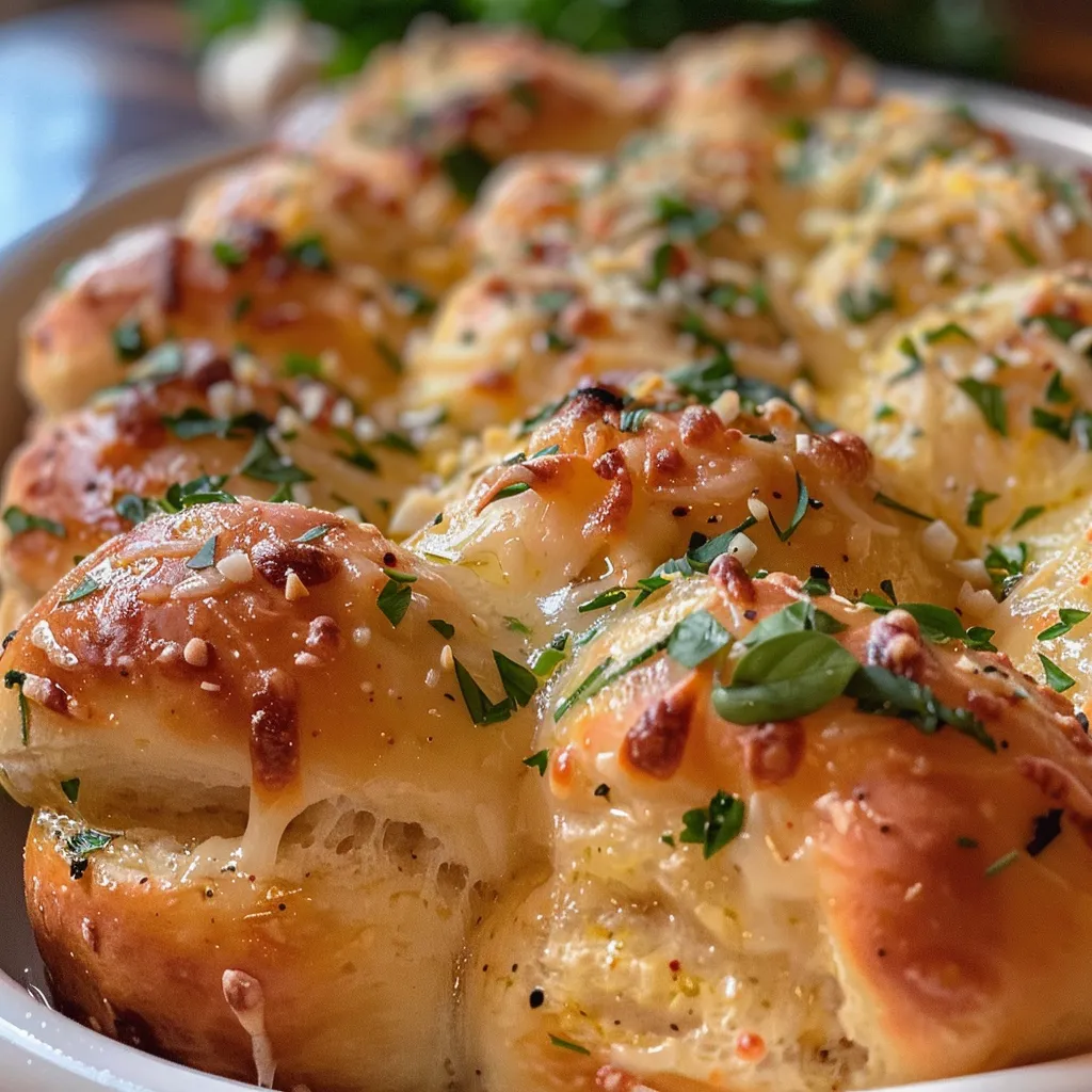 Warmly baked pull-apart rolls with a sprinkle of parsley for garnish.