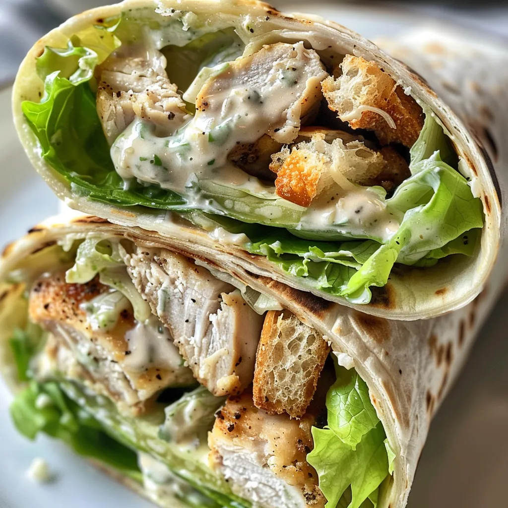 Delicious Chicken Caesar Wrap displayed with a focus on its fresh ingredients and textures.