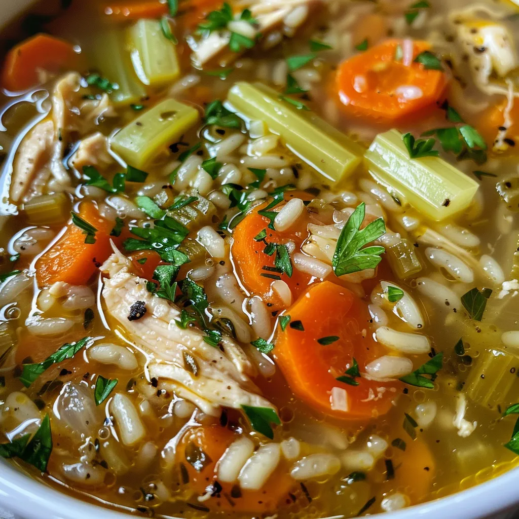 A warm bowl of Chicken Vegetable Soup filled with carrots, celery, and herbs.