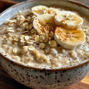Delicious looking vanilla overnight oats with a drizzle of maple syrup and chia seeds.