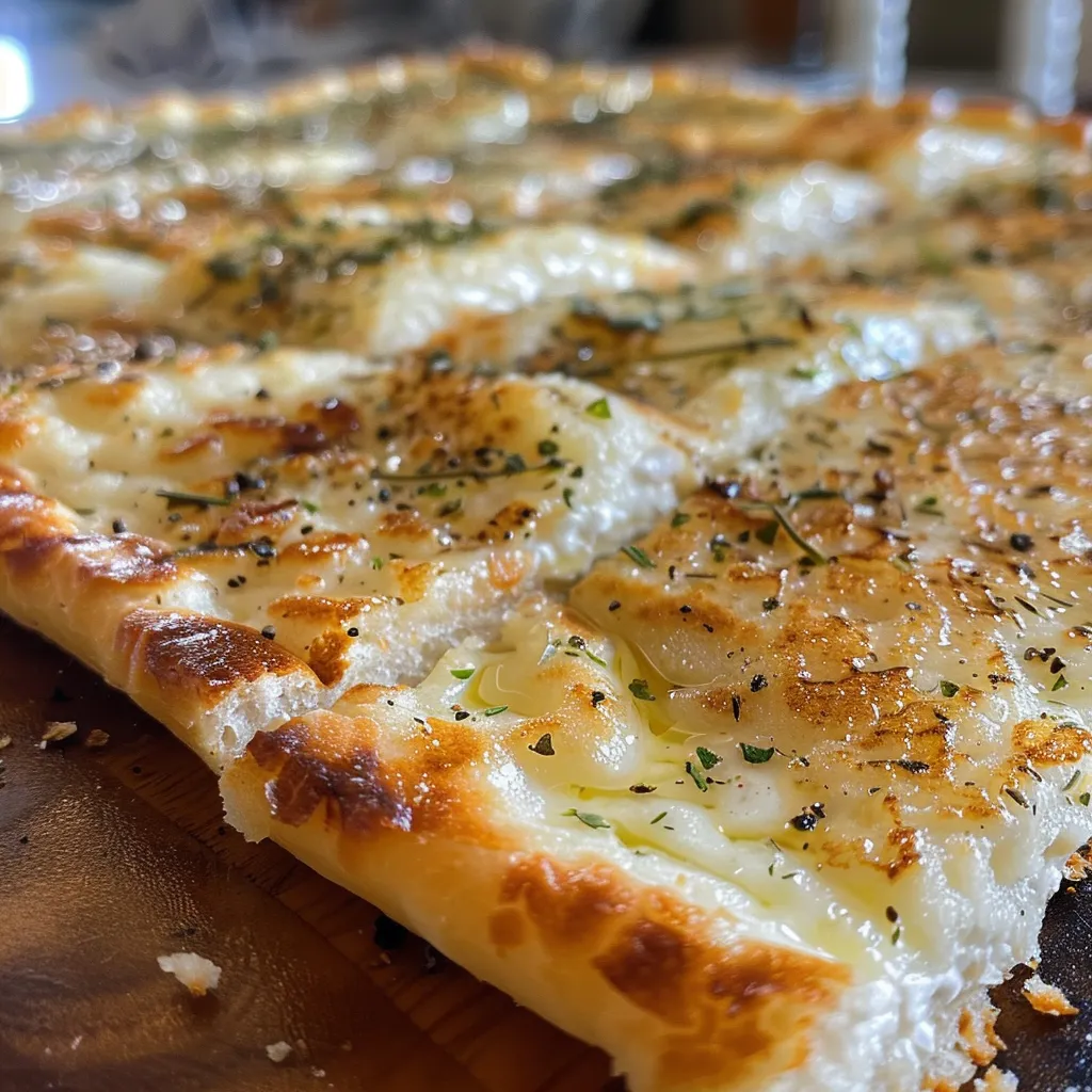 A stack of freshly cooked cottage cheese flatbreads, captured from the side, showing their delicious filling.