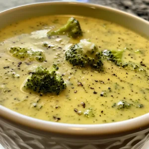 Side view of a steaming bowl of broccoli soup, showcasing its smooth consistency.