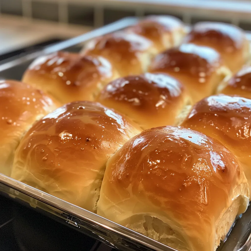 Deliciously warm dinner rolls freshly brushed with melted butter.
