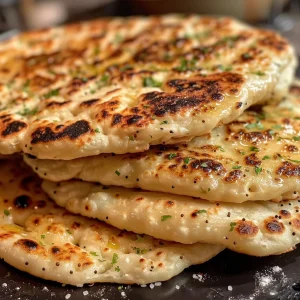 A collection of flatbreads served on a rustic plate, highlighting their fluffy appearance.