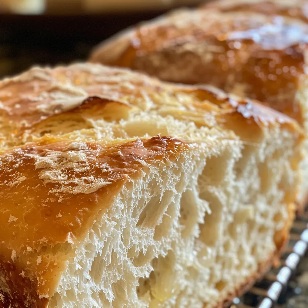 A warm loaf of bread, sliced to reveal its soft, moist crumb and inviting color.