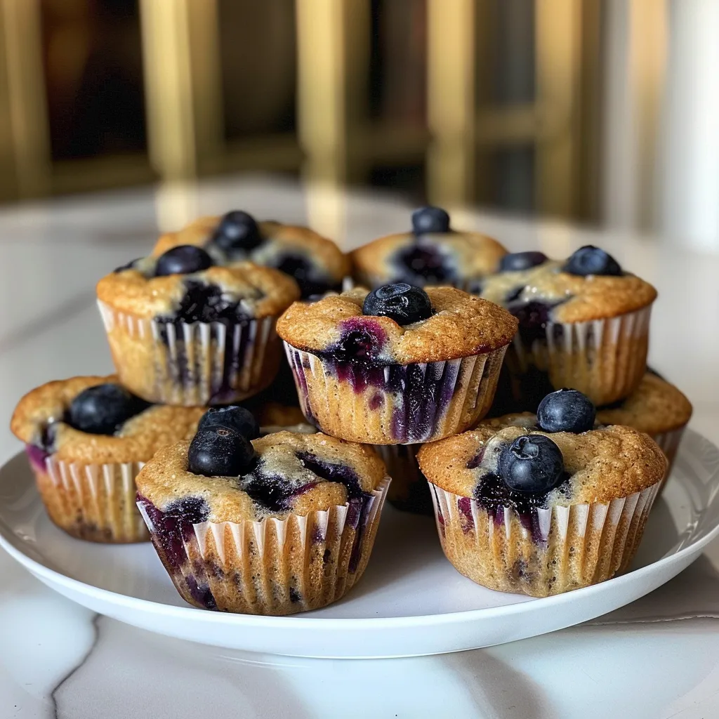 Tantalizing side view of blueberry protein muffins, emphasizing their fluffy consistency and juicy fruit.