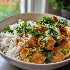 A side view of a bowl featuring succulent garlic butter chicken served over white rice with garnished parsley.