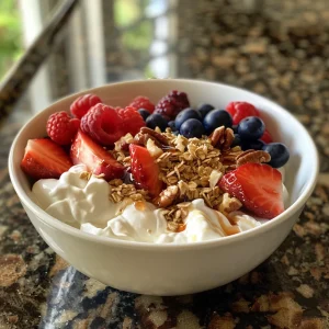 Side angle of Greek yogurt paired with a drizzle of honey and walnuts.