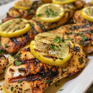 Delicious grilled lemon herb chicken on a plate with vibrant quinoa salad ingredients.