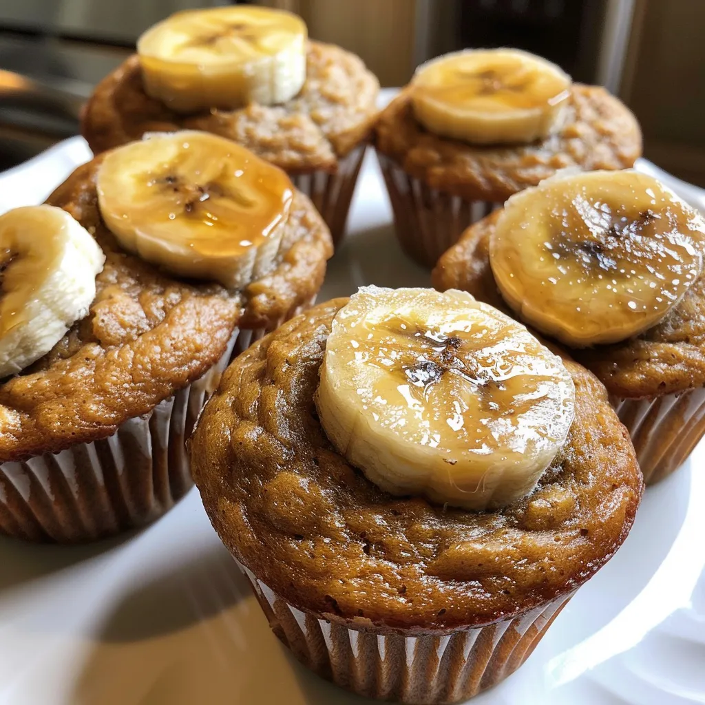 Freshly baked banana muffins, showcasing a moist texture and rich color.