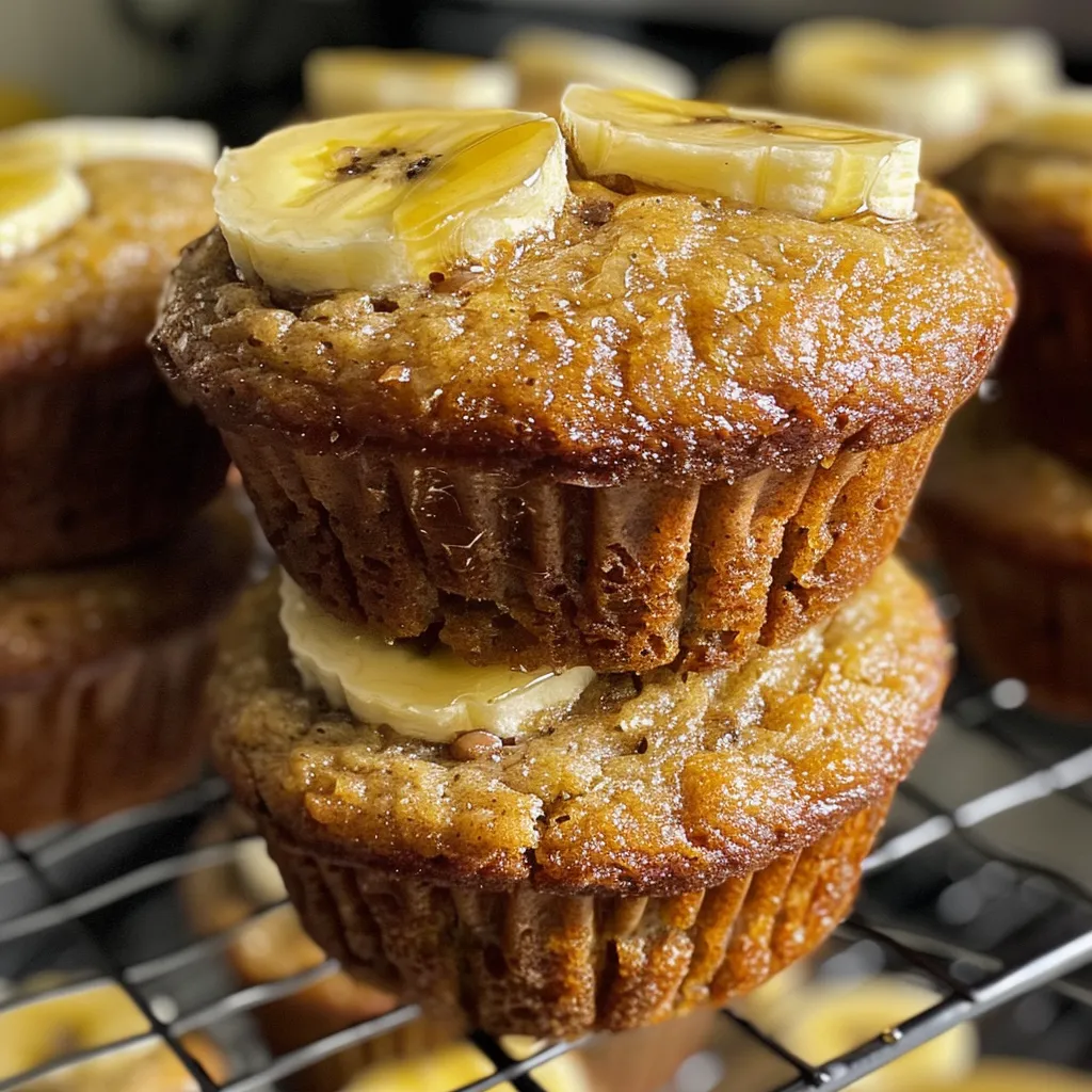 An iPhone shot of freshly baked banana muffins with a rich golden hue and a bite taken out.