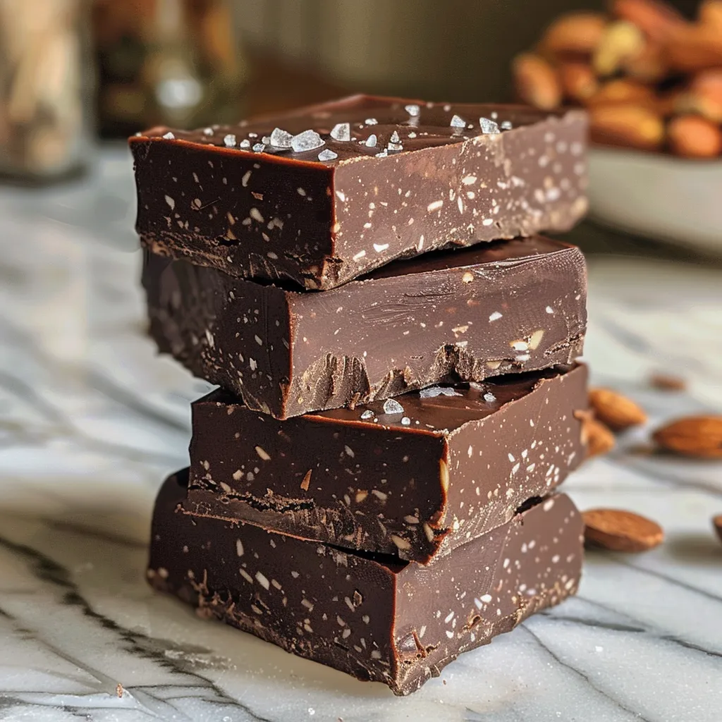 A piece of healthy fudge with a glossy finish and garnished with chopped nuts.