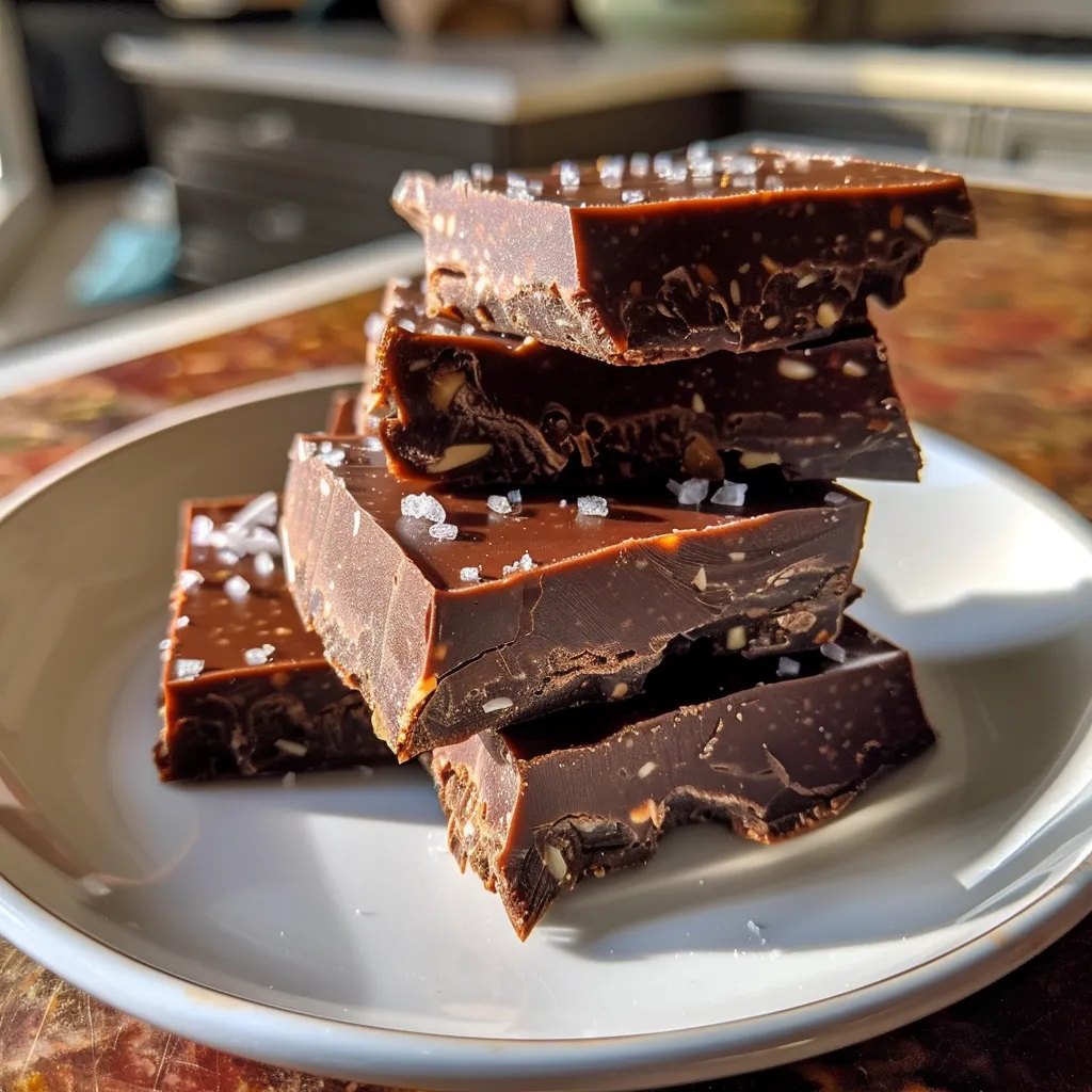 Slice of fudge made from dark chocolate and coconut yogurt on a wooden surface.