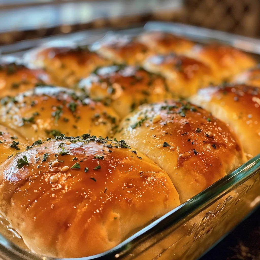 Juicy, freshly baked dinner rolls with a shiny crust.