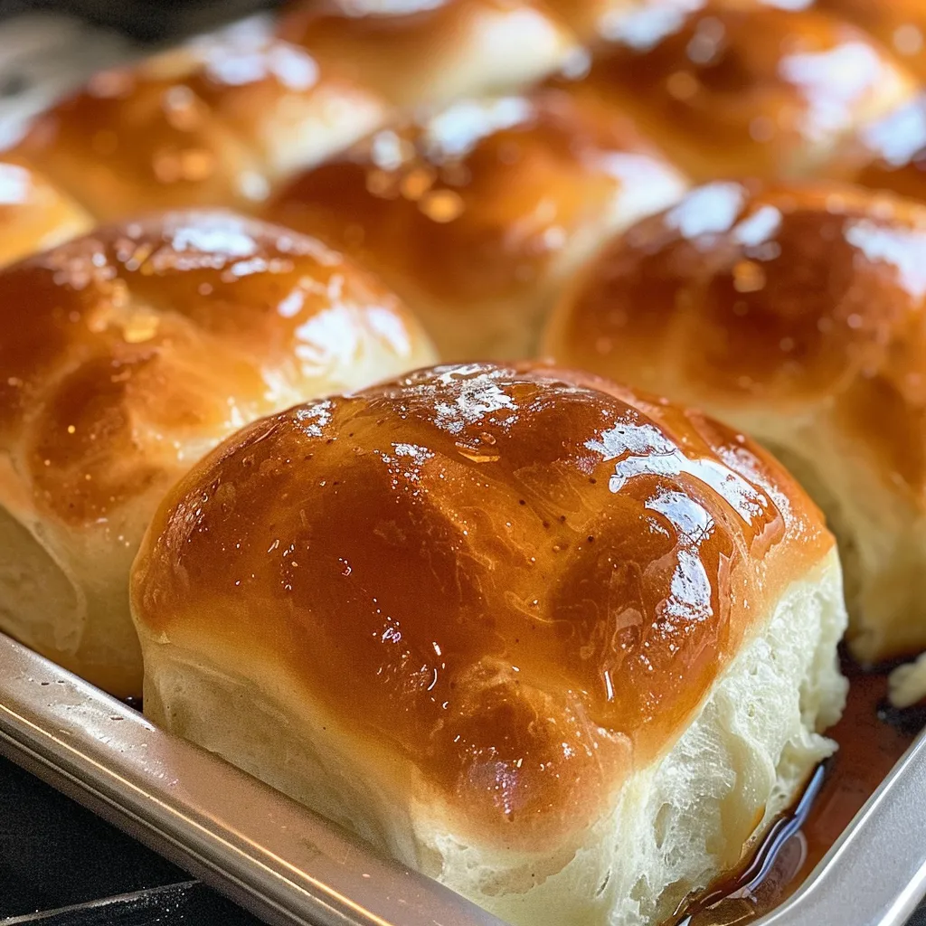 Juicy honey wheat rolls glistening, showcasing their appetizing golden crust.